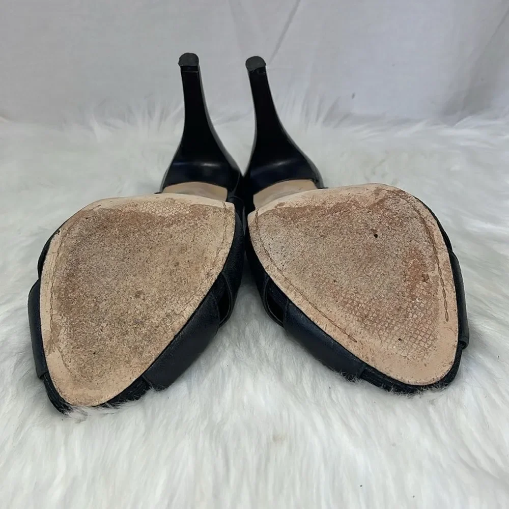 Antonio Milani Black Leather Platform Slingback‎ Peep Toe Heels Sz 8.5